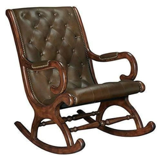 Classic Leather Upholstered Wooden Rocking Chair for Relaxation