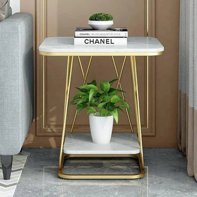 Rica Two-Tier Gold Finish Sofa Side End Table for Living Room