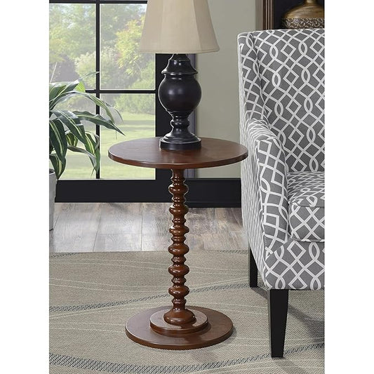Elegant Brown Wooden Round Side Table with Pedestal Base