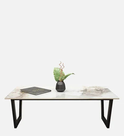 Metal Coffee Table with Multicolor Marble Top and Black Frame