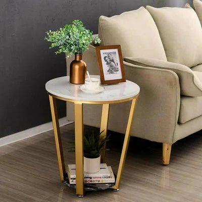 Tulip Marble Side End Table with Gold Metal Frame