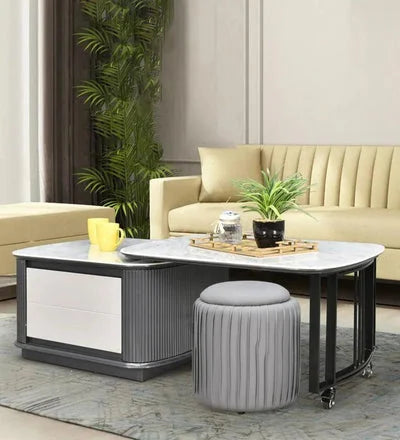 Marble Top Coffee Table in Grey with Rotatable Design
