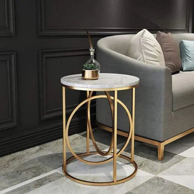 Escobar Double Ring Marble Top Sofa Side Table
