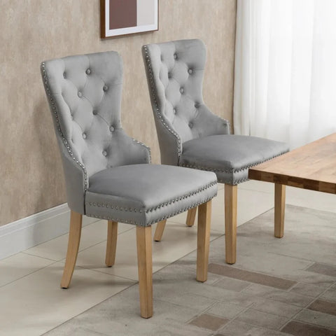 Wallick Tufted Velvet Dining Chairs with Nailhead Trim (Set of 2)