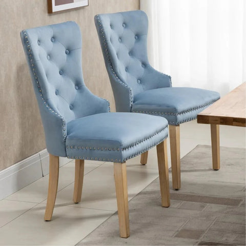 Wallick Tufted Velvet Dining Chairs with Nailhead Trim (Set of 2)