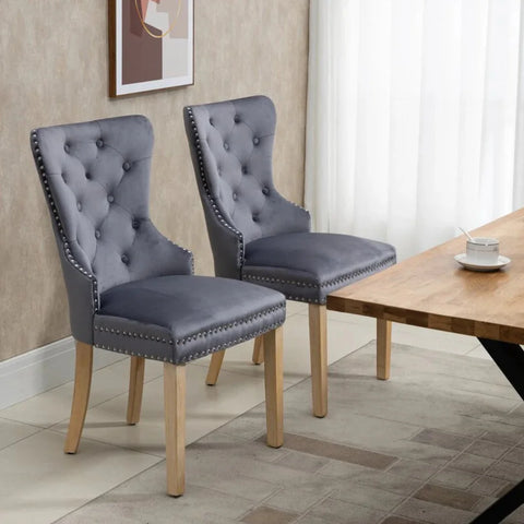 Wallick Tufted Velvet Dining Chairs with Nailhead Trim (Set of 2)