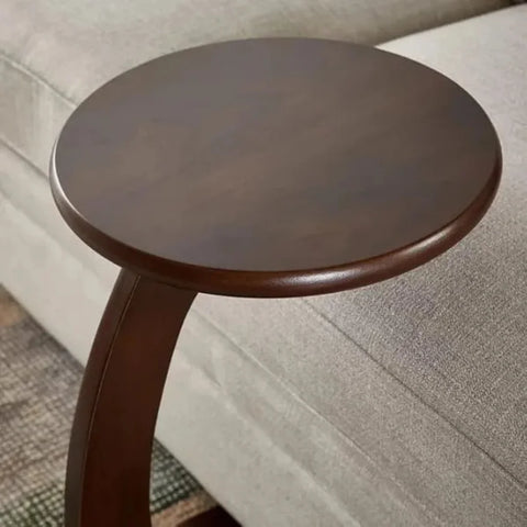 Walnut Round C-Shaped End Table for Sofa, Coffee, and Laptop Use