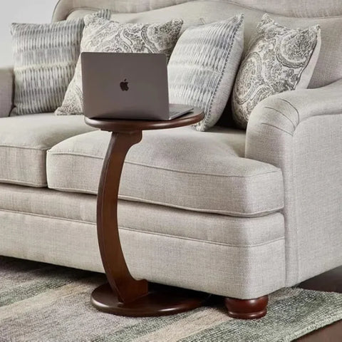 Walnut Round C-Shaped End Table for Sofa, Coffee, and Laptop Use