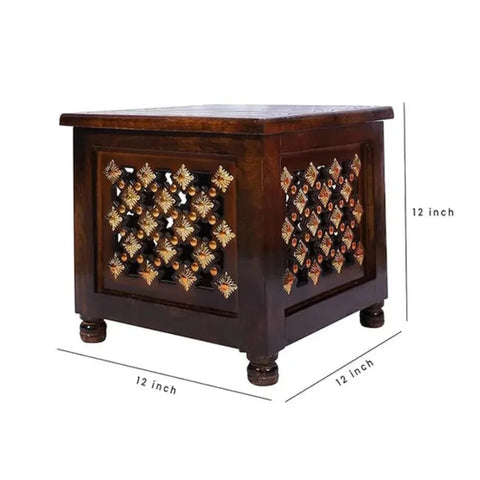 Handcrafted Brown Antique Wooden Stool with Hidden Storage