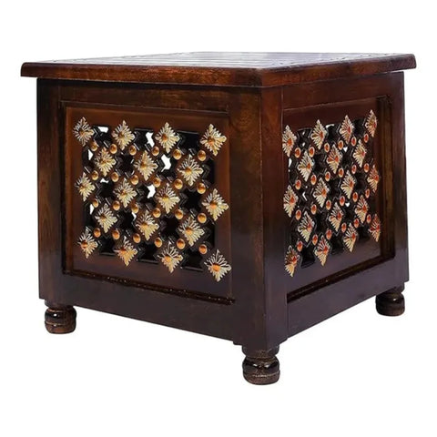 Handcrafted Brown Antique Wooden Stool with Hidden Storage
