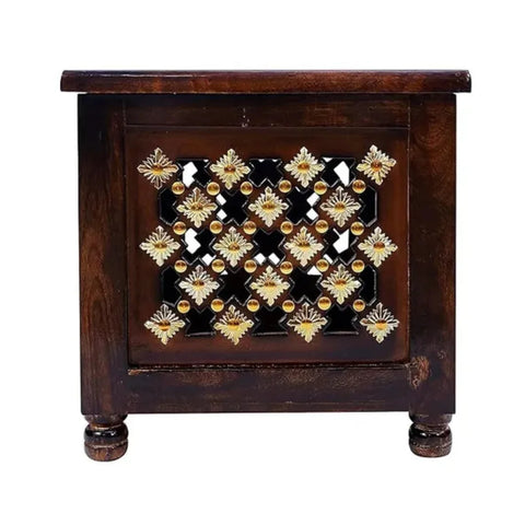 Handcrafted Brown Antique Wooden Stool with Hidden Storage