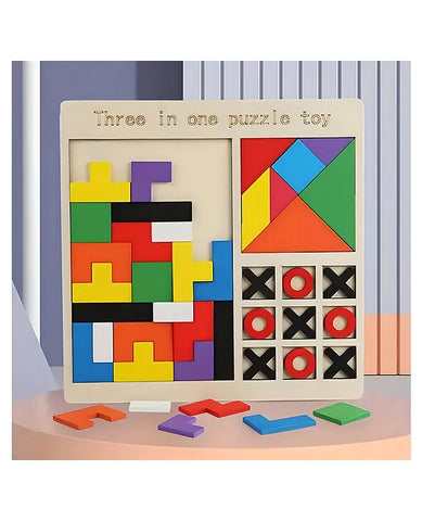 Kids Wooden Children'S Educational Colorful Square Tangram Game Chess Xo Tic-Tac-Toe Nine-Square Three-In-One Puzzle Building Blocks Early Education Toy
