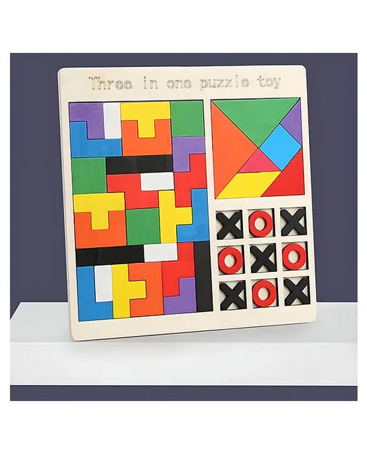 Kids Wooden Children'S Educational Colorful Square Tangram Game Chess Xo Tic-Tac-Toe Nine-Square Three-In-One Puzzle Building Blocks Early Education Toy