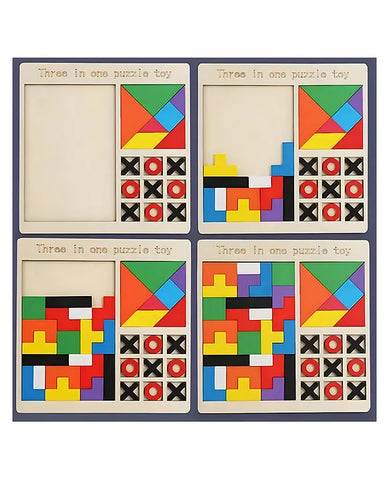 Kids Wooden Children'S Educational Colorful Square Tangram Game Chess Xo Tic-Tac-Toe Nine-Square Three-In-One Puzzle Building Blocks Early Education Toy