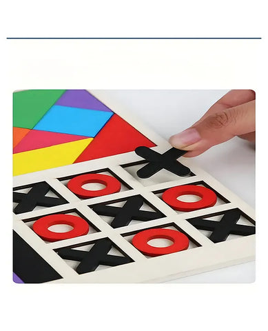 Kids Wooden Children'S Educational Colorful Square Tangram Game Chess Xo Tic-Tac-Toe Nine-Square Three-In-One Puzzle Building Blocks Early Education Toy