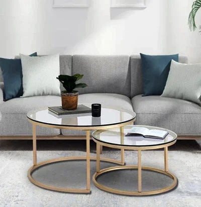 Nordic Glass-Top Nesting Coffee Table Set of 2