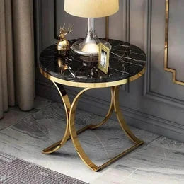Tulip Black Marble Side Table with Gold Metal Base