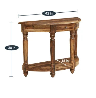 Half-Moon Sheesham Wood Console Table with Drawer
