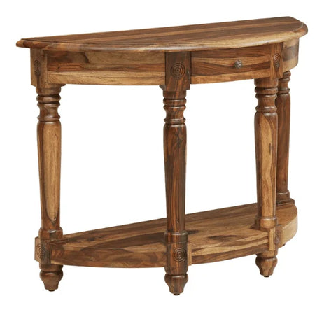 Half-Moon Sheesham Wood Console Table with Drawer