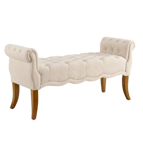 Modern Upholstered Tufted Roll Arm Bench with Curved Legs