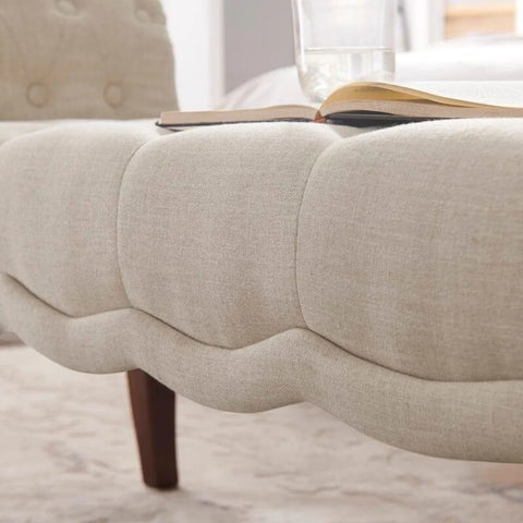 Modern Upholstered Tufted Roll Arm Bench with Curved Legs