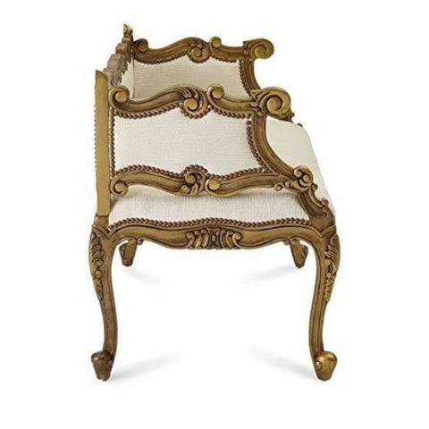 Handcrafted Sheesham Wood Ivory Upholstered Couch with Ornate Carvings
