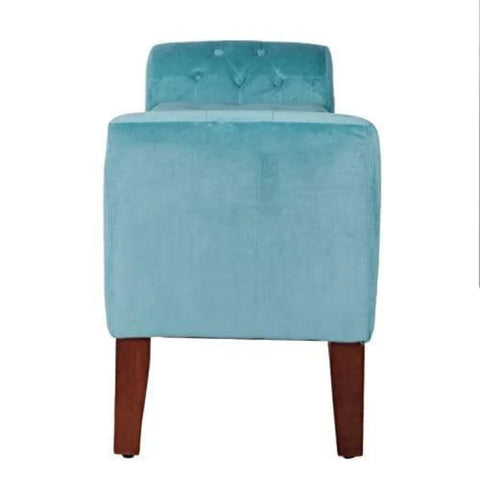 Teal Velvet Tufted Storage Bench with Wooden Legs