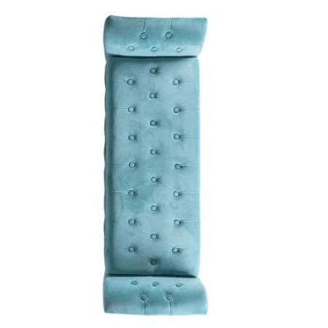 Teal Velvet Tufted Storage Bench with Wooden Legs