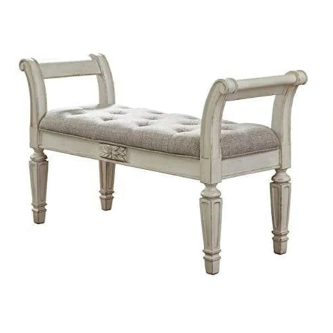 Ashley Realyn French Country Upholstered Tufted Accent Bench in Antique White