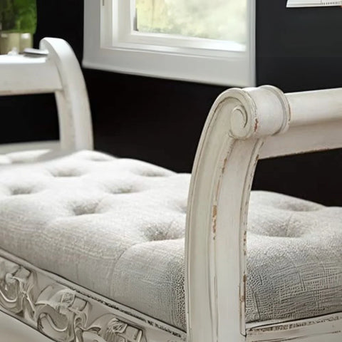 Ashley Realyn French Country Upholstered Tufted Accent Bench in Antique White