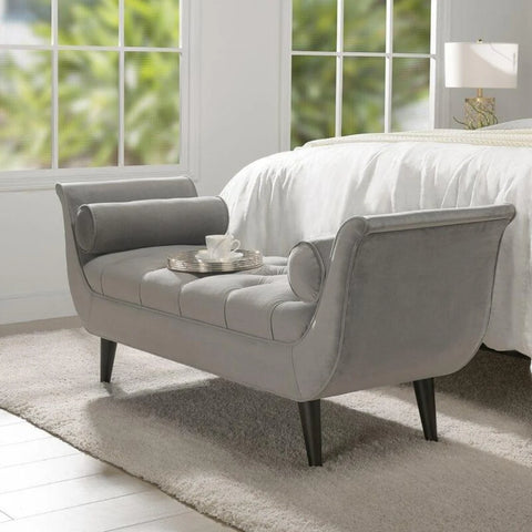 Modern Cordelia Upholstered Tufted Bench with Flared Arms