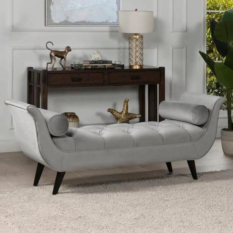 Modern Cordelia Upholstered Tufted Bench with Flared Arms
