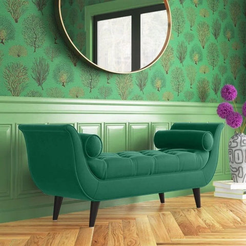 Modern Cordelia Upholstered Tufted Bench with Flared Arms