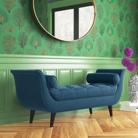 Modern Cordelia Upholstered Tufted Bench with Flared Arms
