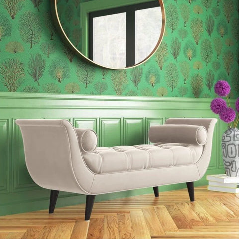 Modern Cordelia Upholstered Tufted Bench with Flared Arms