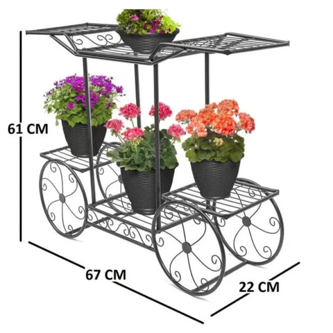 6-Tier Wrought Iron Cart Planter Stand for Indoor & Outdoor Use