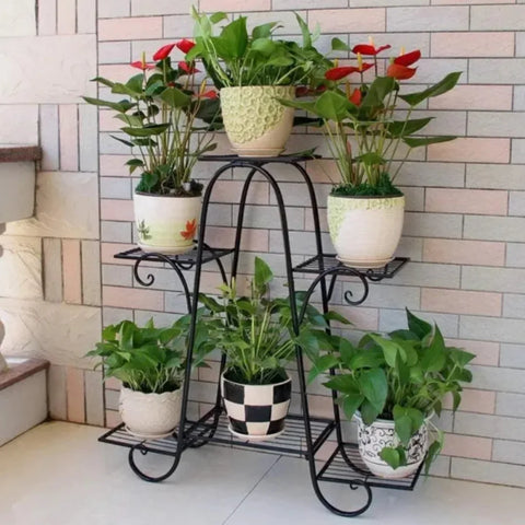 Black 6-Tier Plant Stand for Indoor and Outdoor Use | Flower Pot Holder