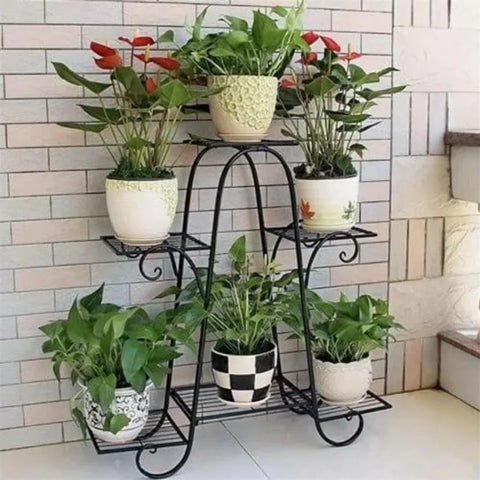 Black 6-Tier Plant Stand for Indoor and Outdoor Use | Flower Pot Holder