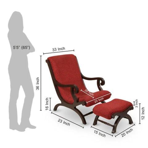 Elegant Red Cushioned Rocking Chair with Matching Footrest
