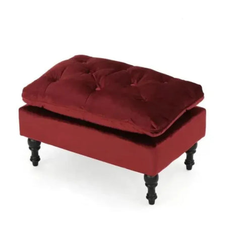 Victorian-Inspired Velvet Tufted Ottoman with Pillowtop Cushion