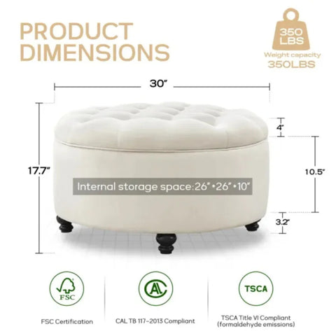 Daquasha Round Upholstered Storage Ottoman with Button-Tufted Flip-Top