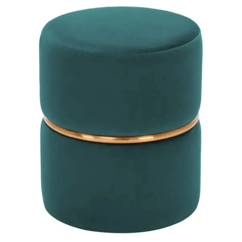 Atrovirens Velvet Ottoman with Golden Accent and Protective Feet