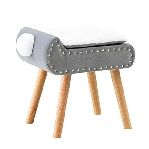 Grey Velvet Modern Vanity Stool with Storage and Faux Fur Cushion