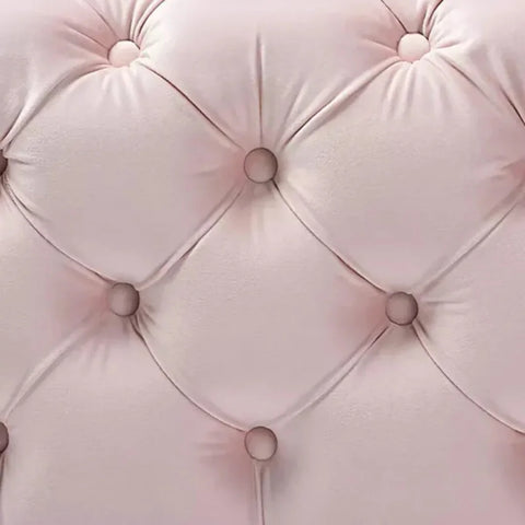 Pink Velvet Tufted Stool with Wooden Legs and Cotton Cushion