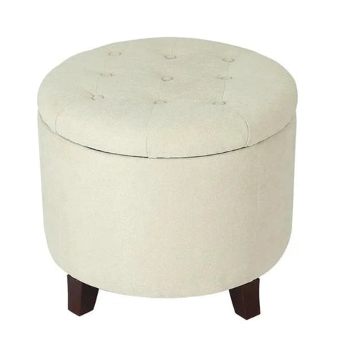 Cream Wooden Leg Stool with Cotton Cushion for Home