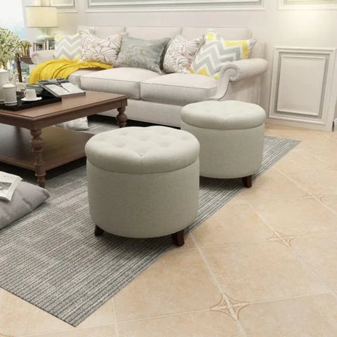 Cream Wooden Leg Stool with Cotton Cushion for Home