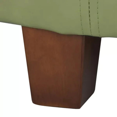 Moss Green Faux Leather Ottoman with Wooden Legs and Hidden Storage