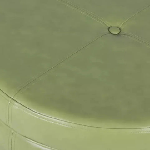 Moss Green Faux Leather Ottoman with Wooden Legs and Hidden Storage