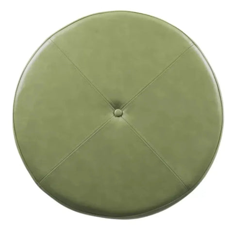 Moss Green Faux Leather Ottoman with Wooden Legs and Hidden Storage