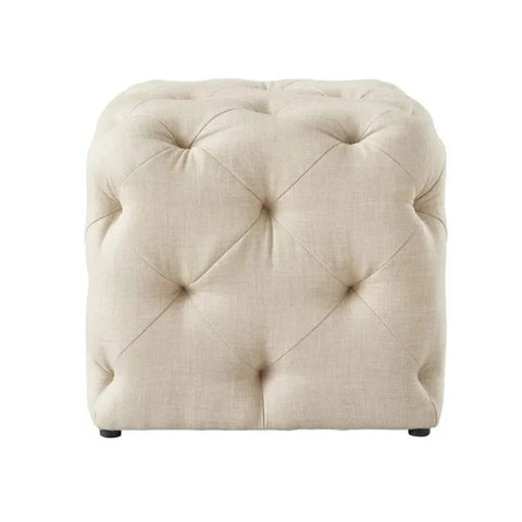 Cream Tufted Cotton Cushion Ottoman for Home Decor